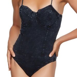 NWT stretchy- Denim jean - bodysuit - body suit denim bustier -